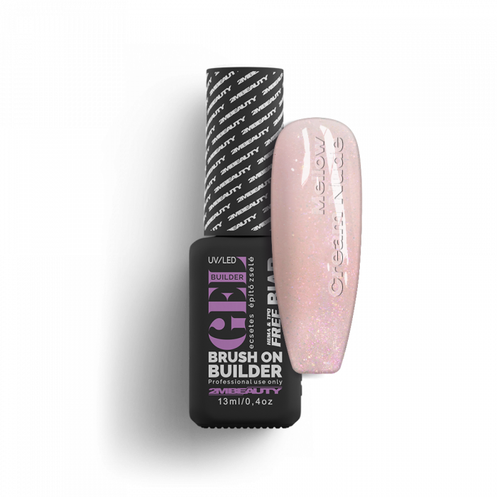 Liquid Polygel BIAB Mellow Cream Nude je HEMA FREE gradilni gel v steklenički v elegantnem breskovo...